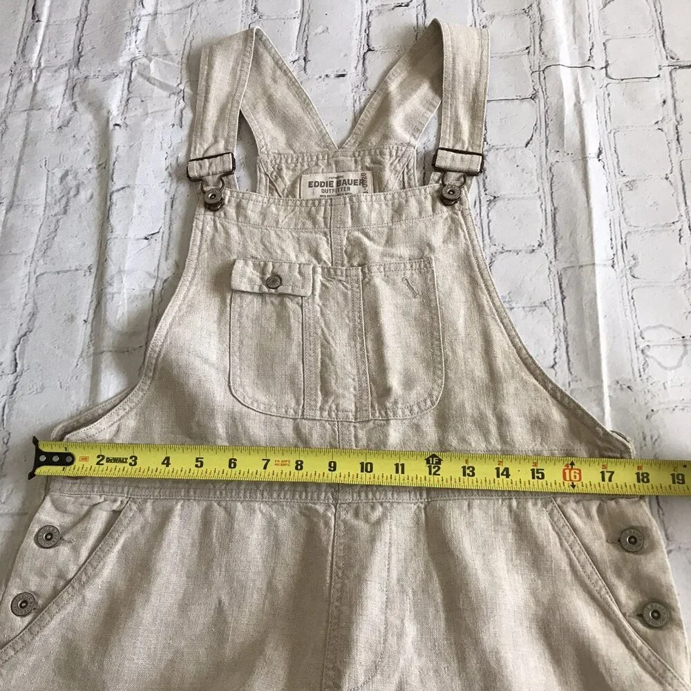 Eddie Bauer Outfitter‎ Women's 100% Linen Crop Overalls Size Large Beige Natural - Picture 5 of 7